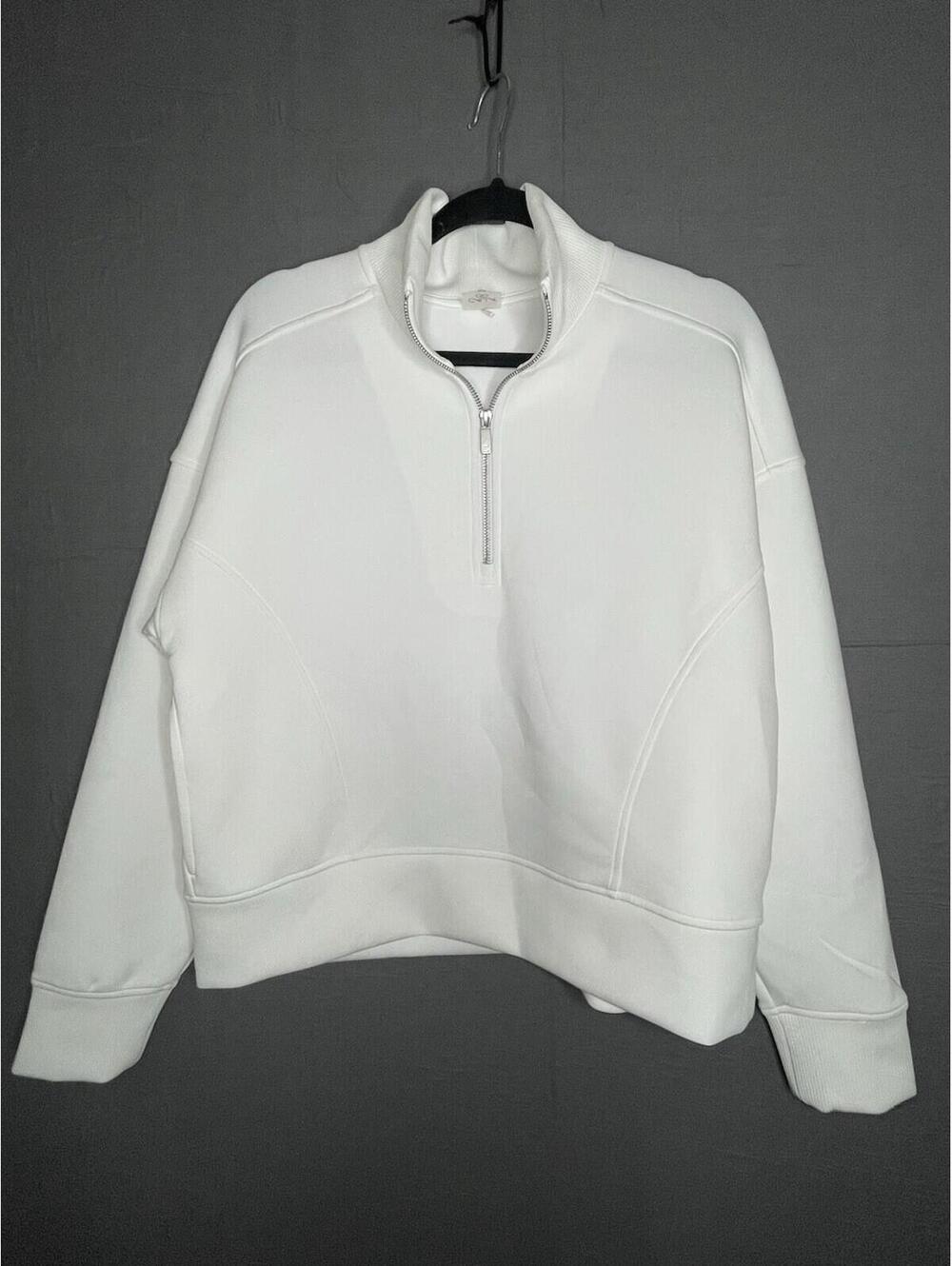 NWT CALIA Women's Medium White Cozy Fleece 1/4 Zip Pullover Cropped Sweatshirt